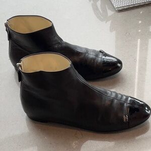 Chanel leather and patent leather toe booties
